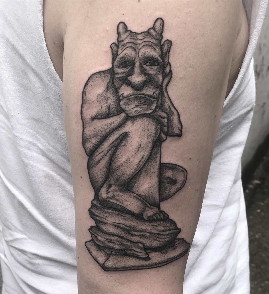 Statue Inspired Gargoyle Tattoos Over Forearm