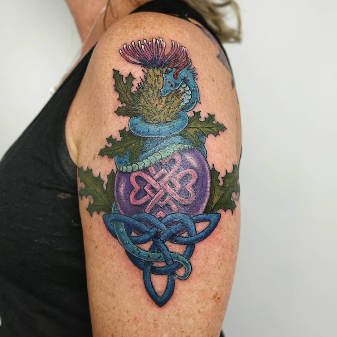 Scottish Thistle Tattoo With A Dragon Tattoo Design