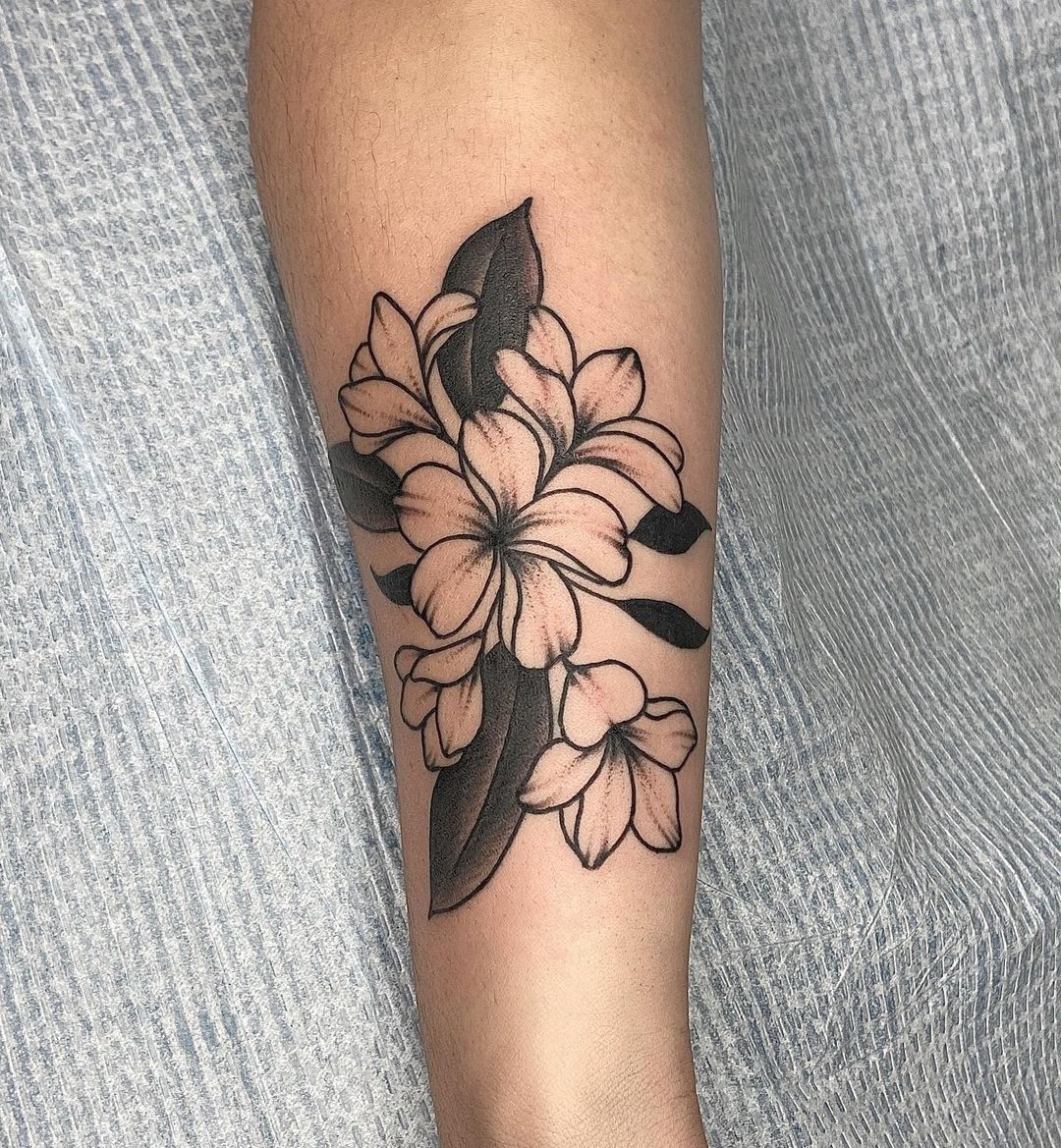 Plumeria Flower Tattoo Design Black Tattoo Plumeria Arm Ink
