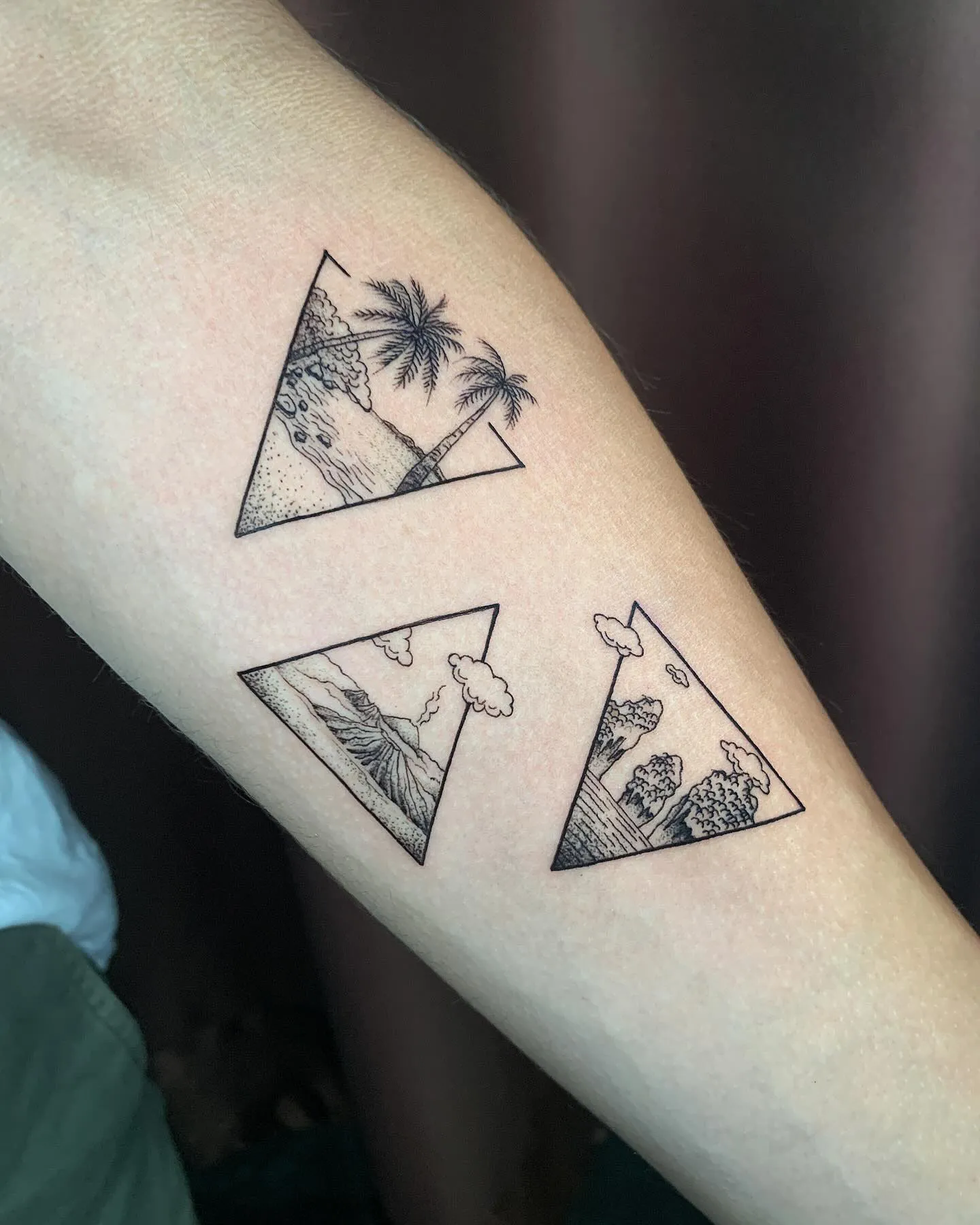 Artistic Landscape within Triangle Tattoos on Arm
