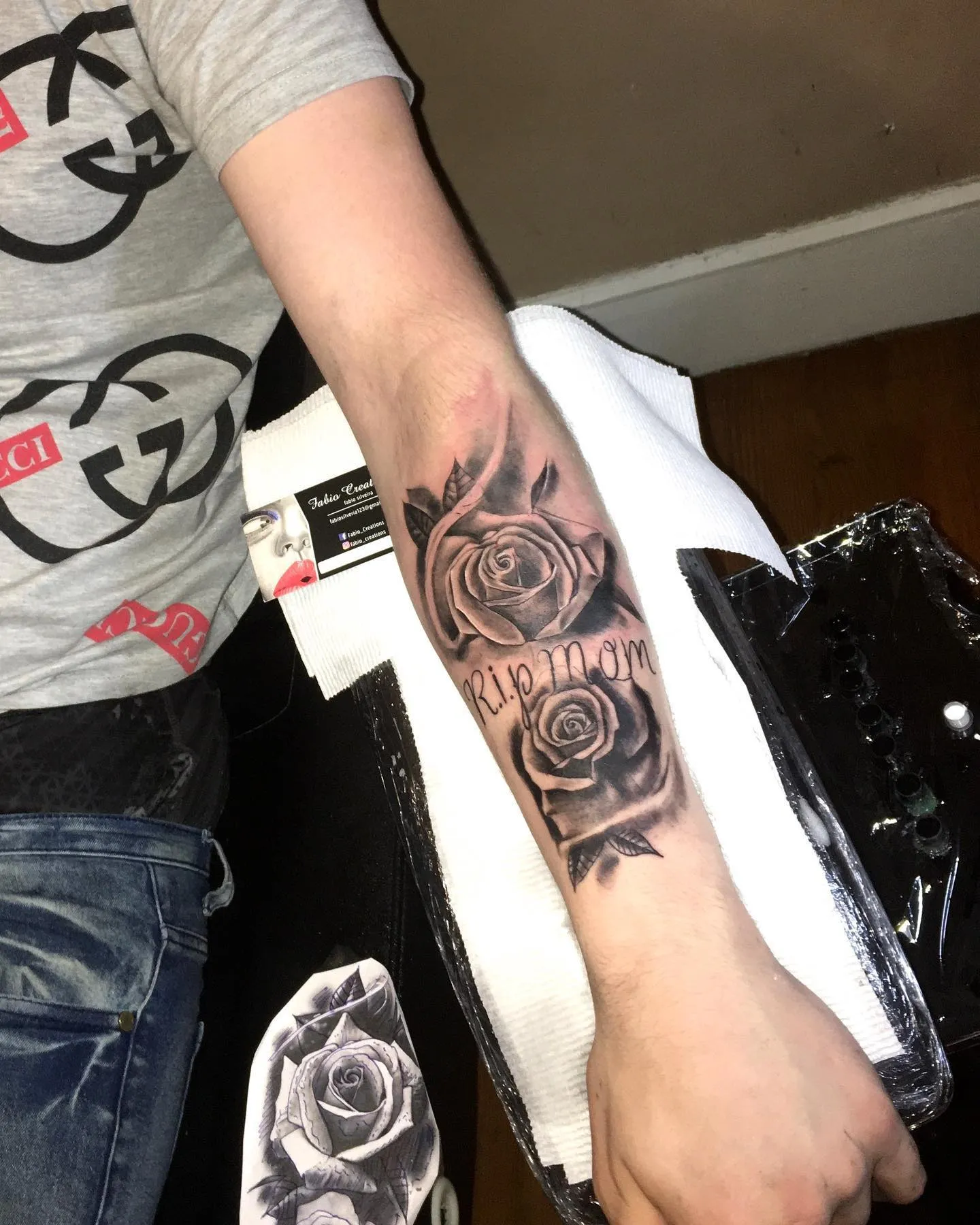 Black and Gray Rose with RIP Mom Tribute