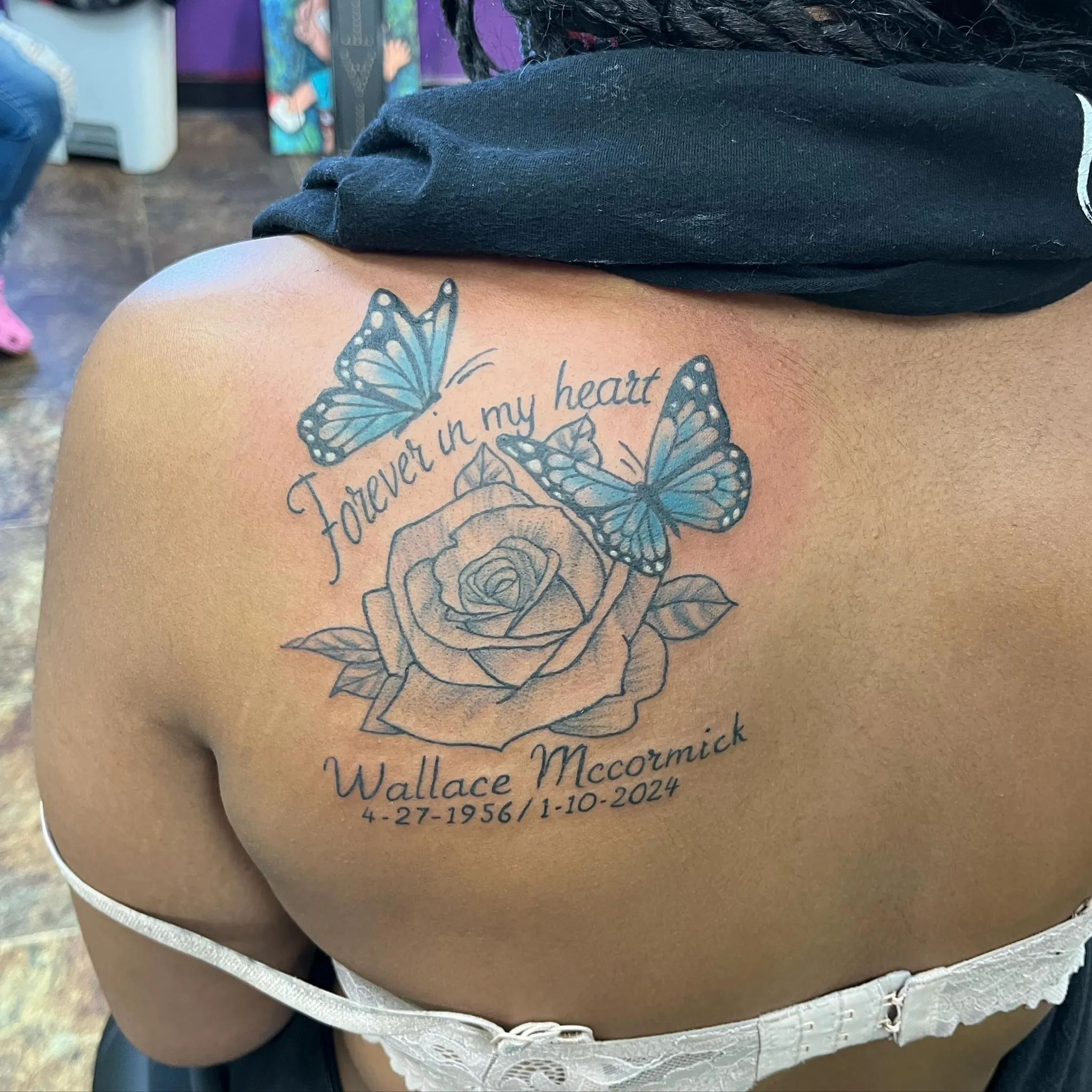 Butterflies with Rose Forever in My Heart Tattoo