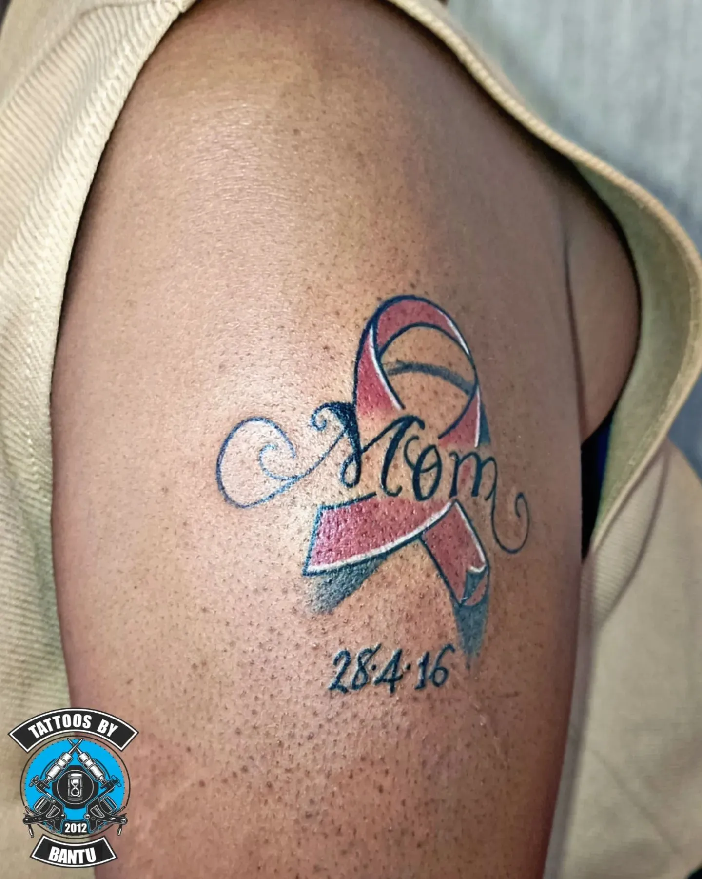 Cancer Ribbon and Mom with Special Date Tattoo