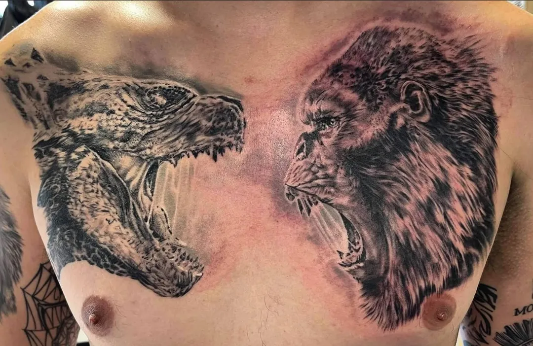 Chest Tattoo Duel between Godzilla and Kong