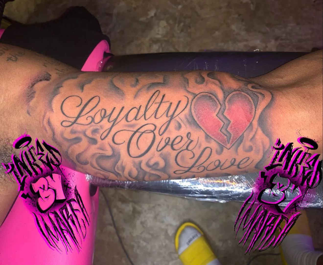 Classic Loyalty over Love Tattoo with Heart Symbol