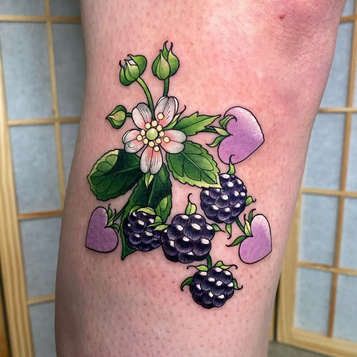 Colorful Blackberry Vine with Blossoms Tattoo