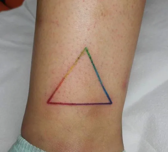Colorful Edge Double Triangle Tattoo on Ankle