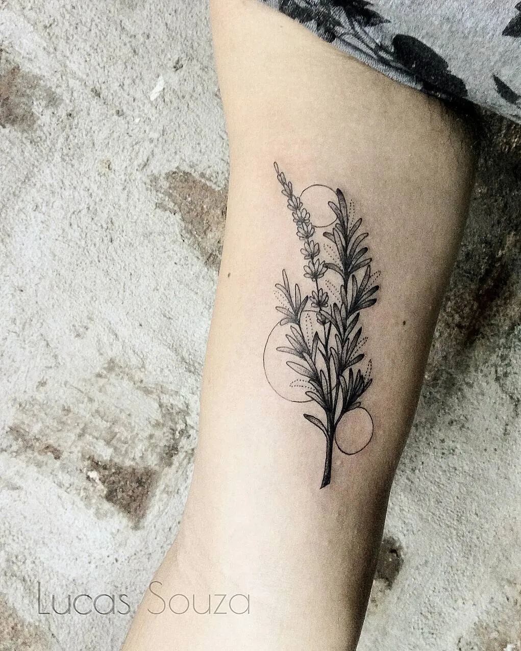 Colorful Sprig of Rosemary Tattoo on Forearm