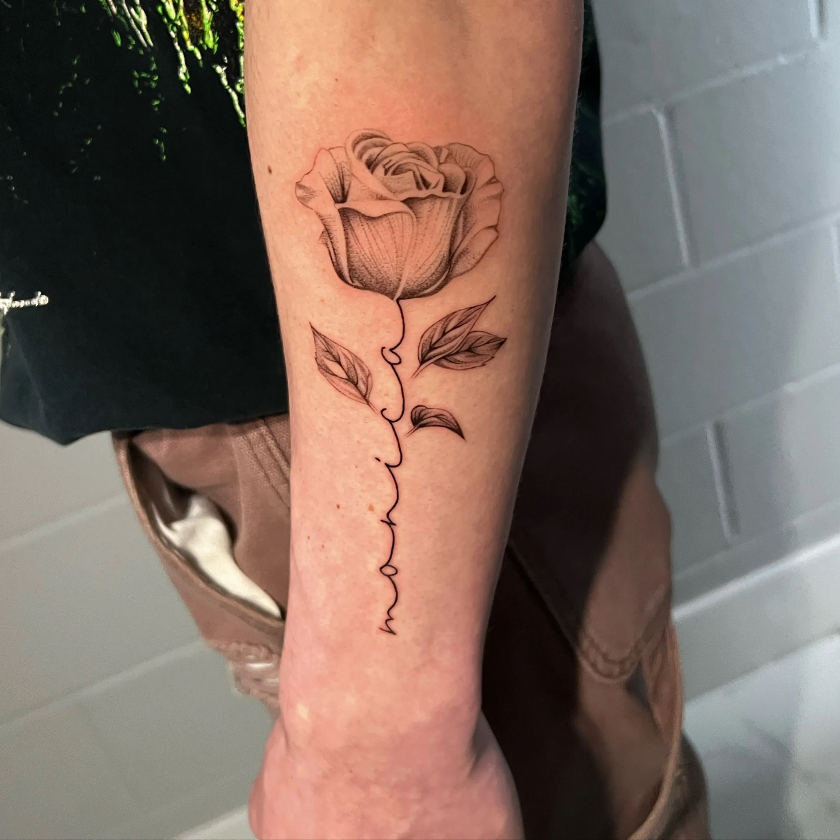 Elegant Single Rose Line Art Tattoo for Mom