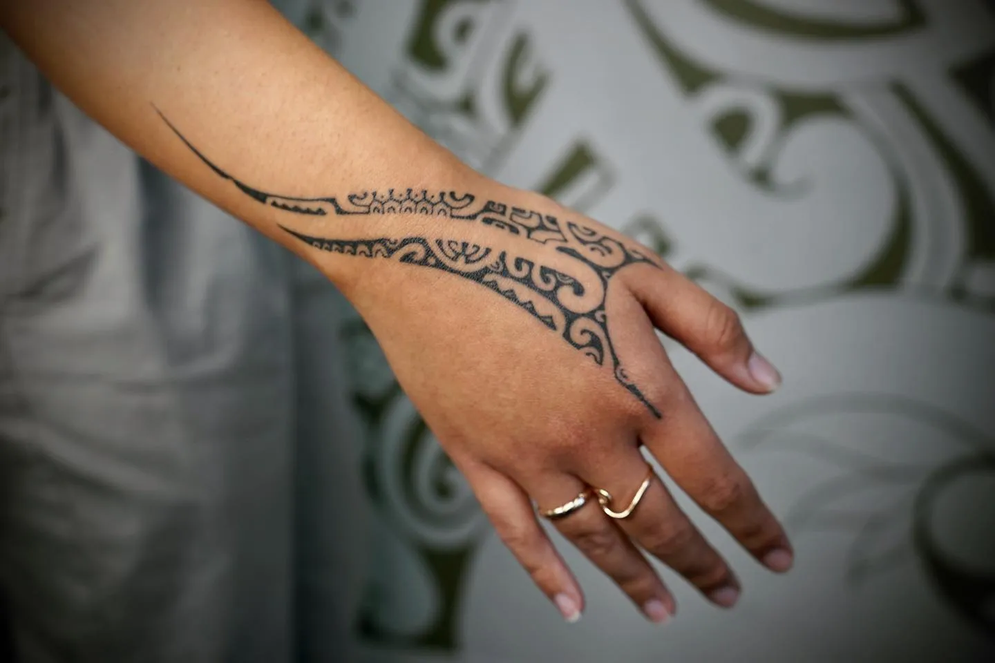 Elegant Tribal Side Hand Tattoo Design