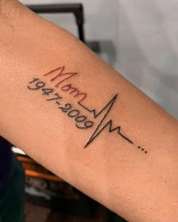 Heartbeat Line with Mom's Lifespan Tattoo