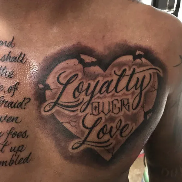 Heartfelt Devotion Etched in a Chest Tattoo