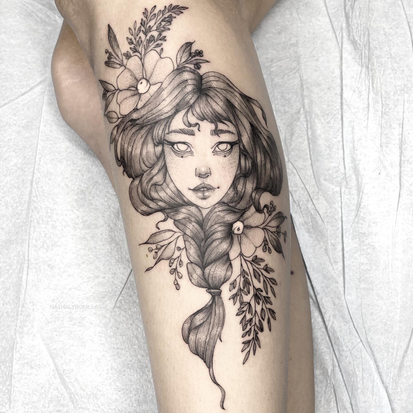 Intricate Female Portrait with Floral Embellishments