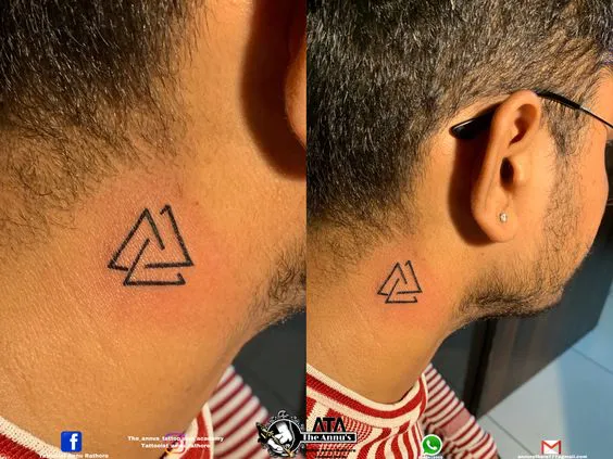 Intriguing Double Triangle Tattoo Behind the Ear