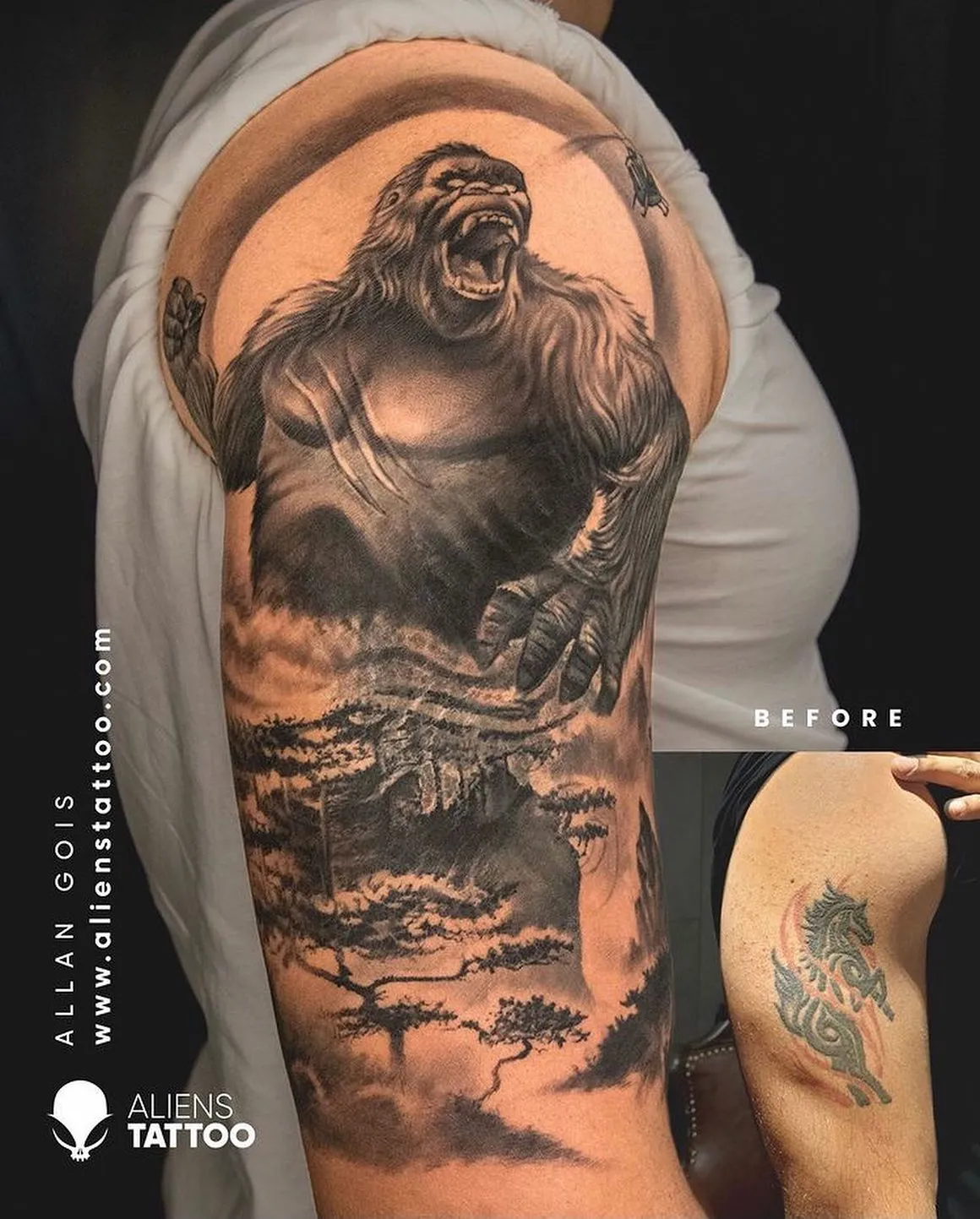 Kong Roar with Painterly Background Tattoo