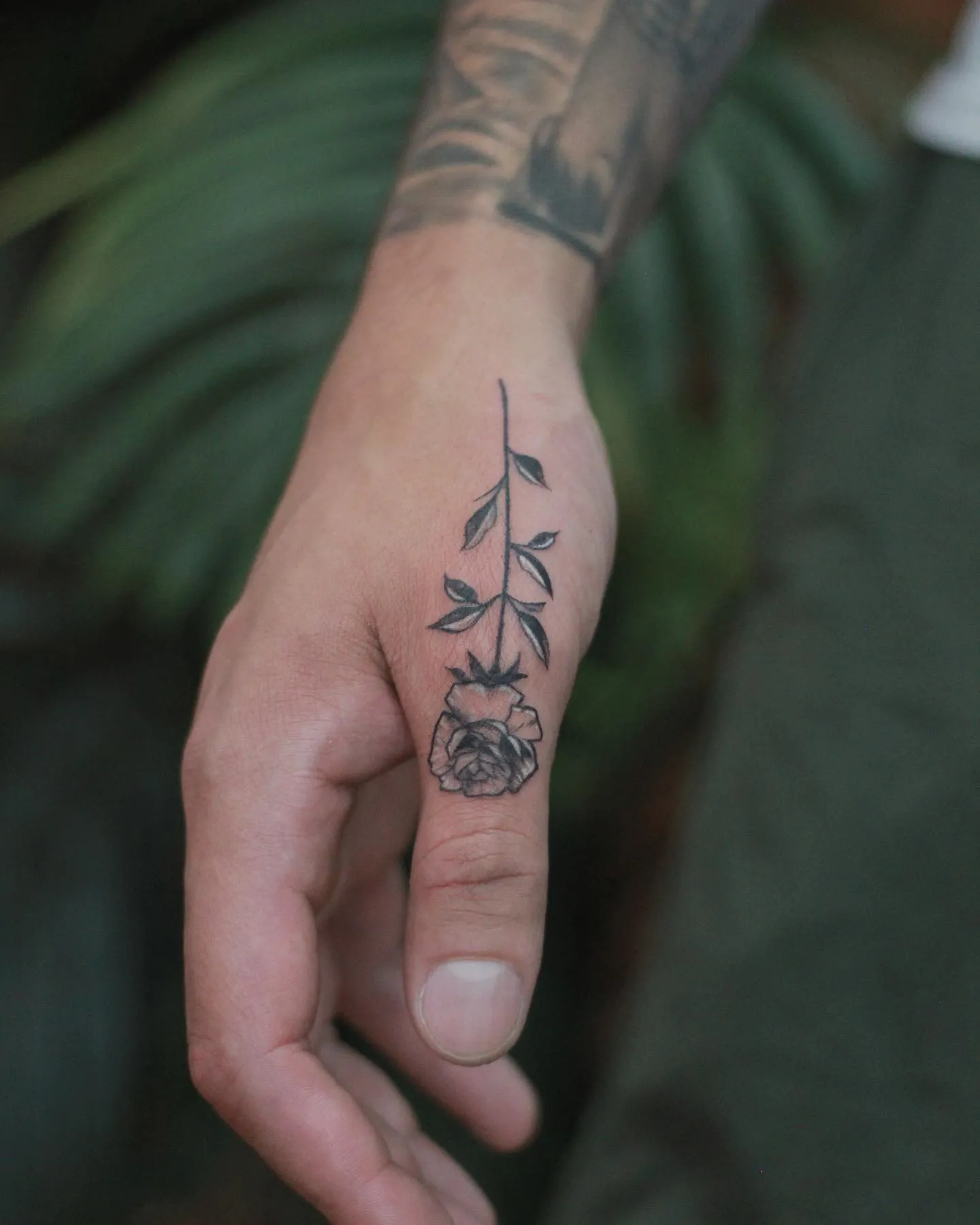 Leaf and Rose Side Hand Tattoo Fusion