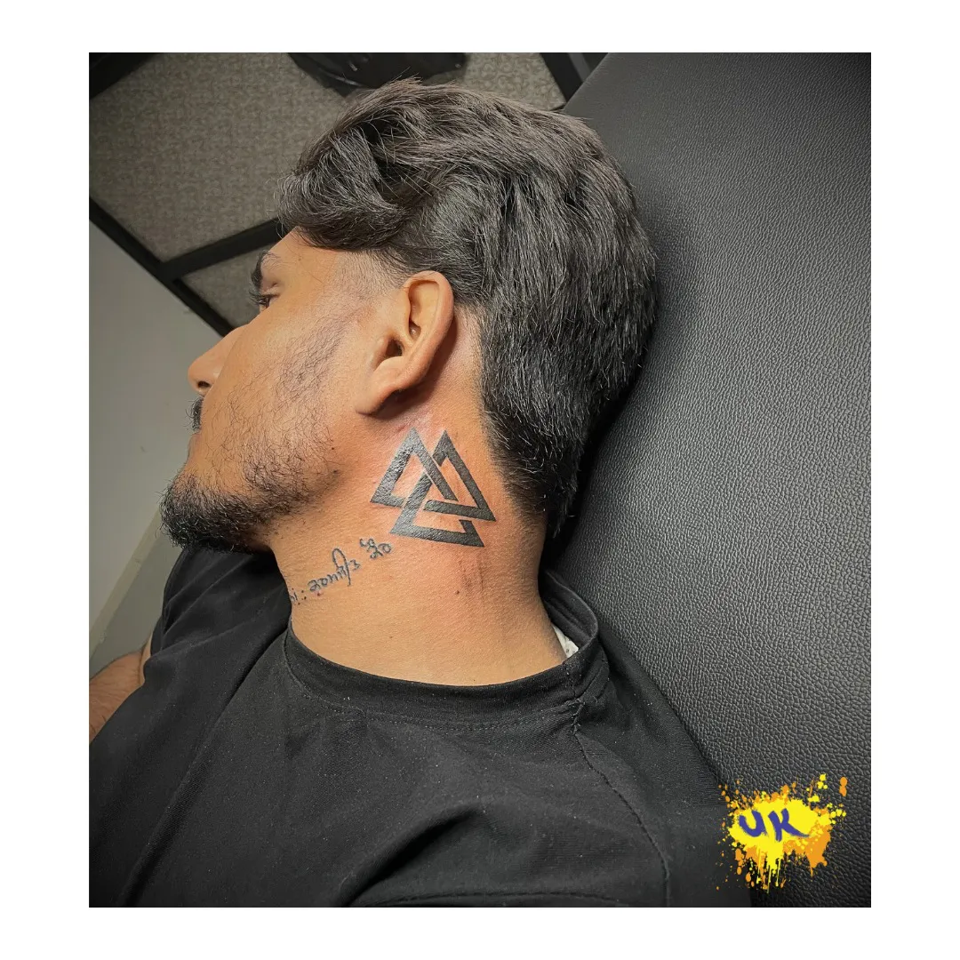 Minimalist Dual Triangle Neck Tattoo
