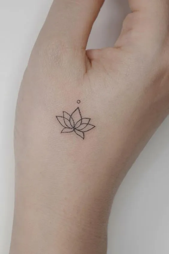 Minimalist Lotus Bloom Side Hand Tattoo