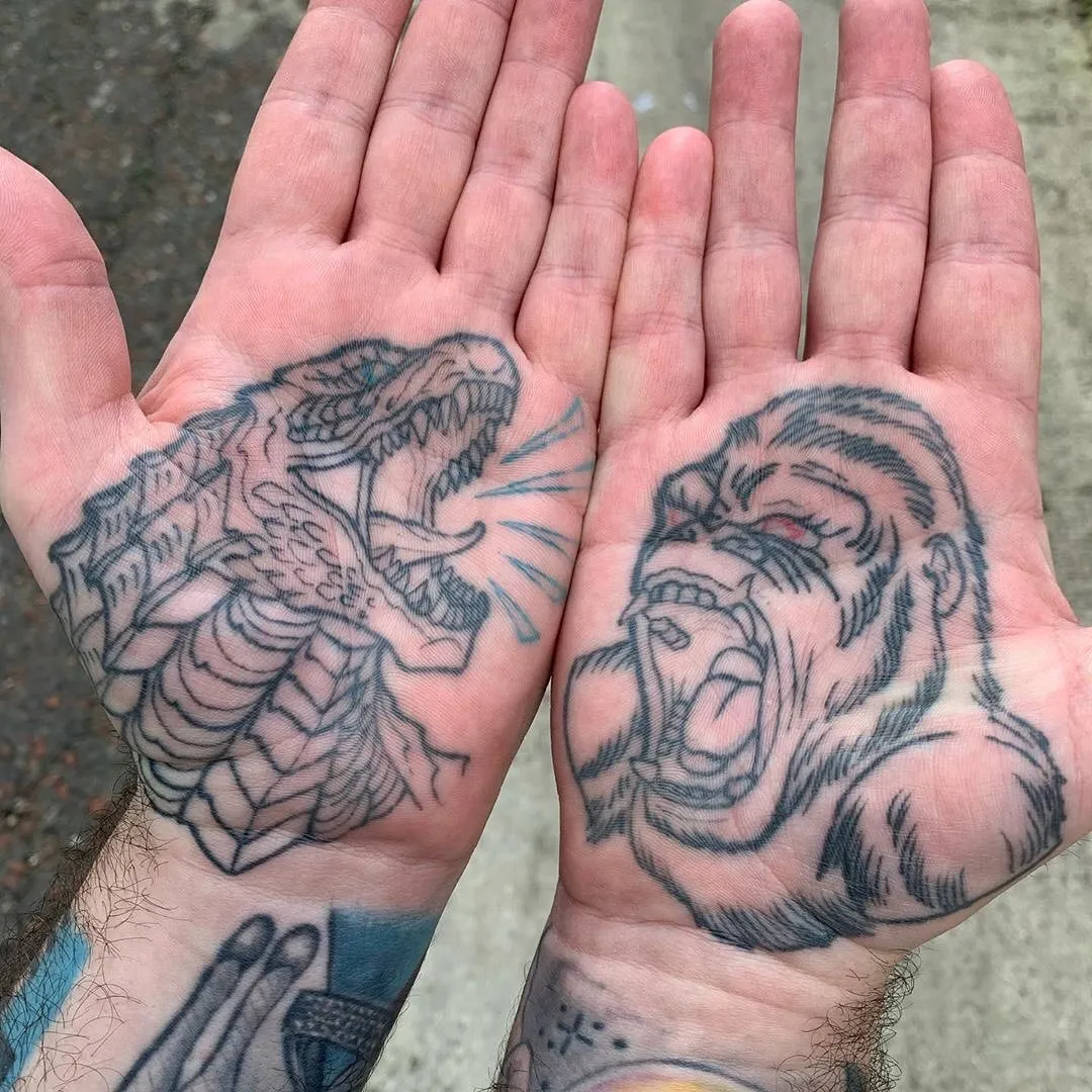 Palm Tattoos of Godzilla and Kong Face-off