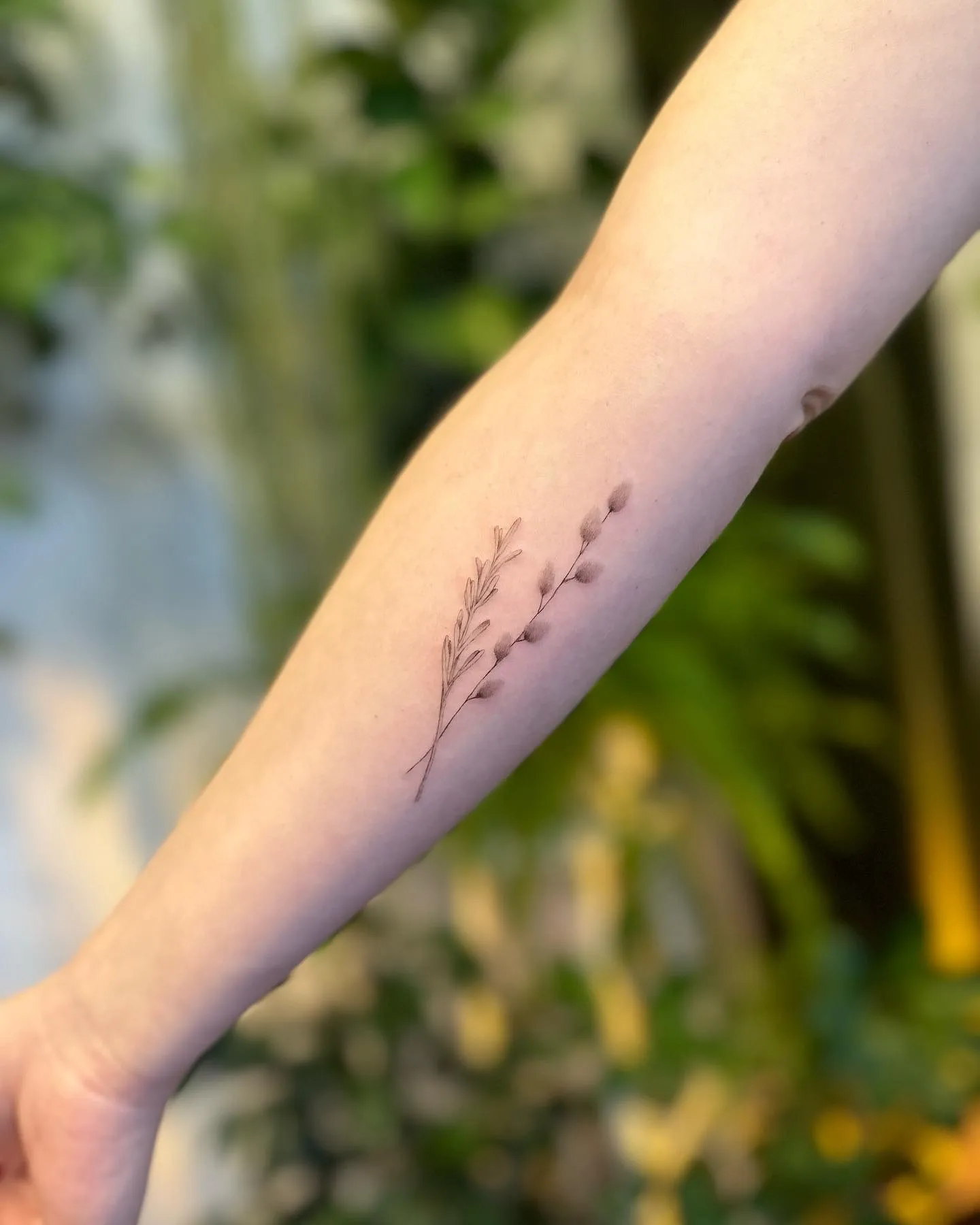Single Sprig of Rosemary on Inner Forearm Tattoo