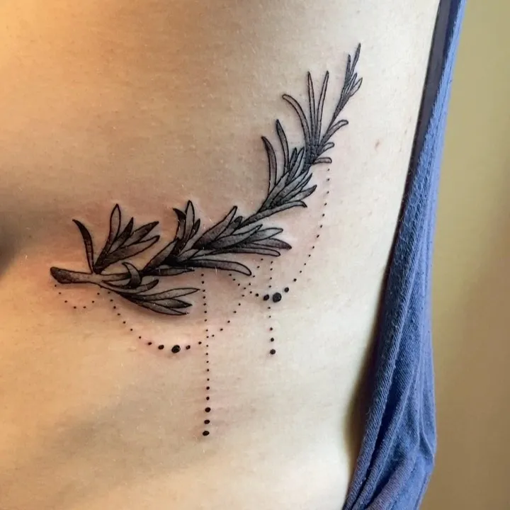 Subtle Rosemary and Dot Work Side Tattoo
