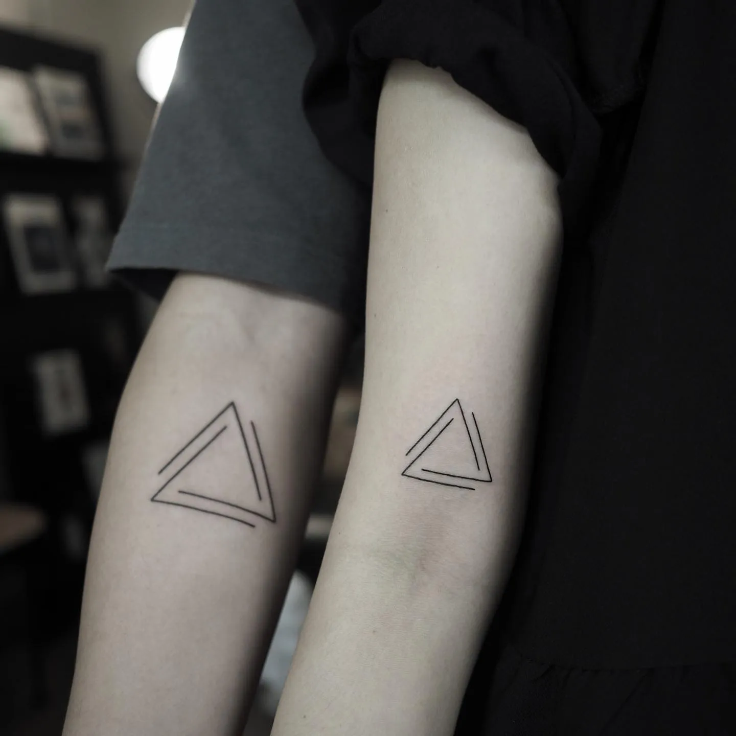 Symmetrical Double Triangle Matching Forearm Tattoos