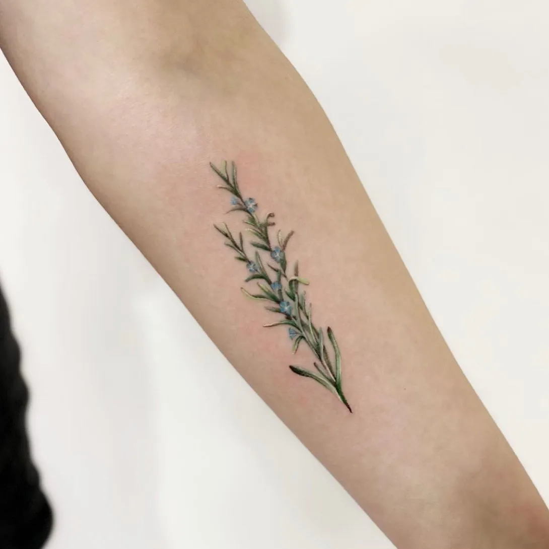 Vertical Rosemary Sequence Tattoo on Forearm