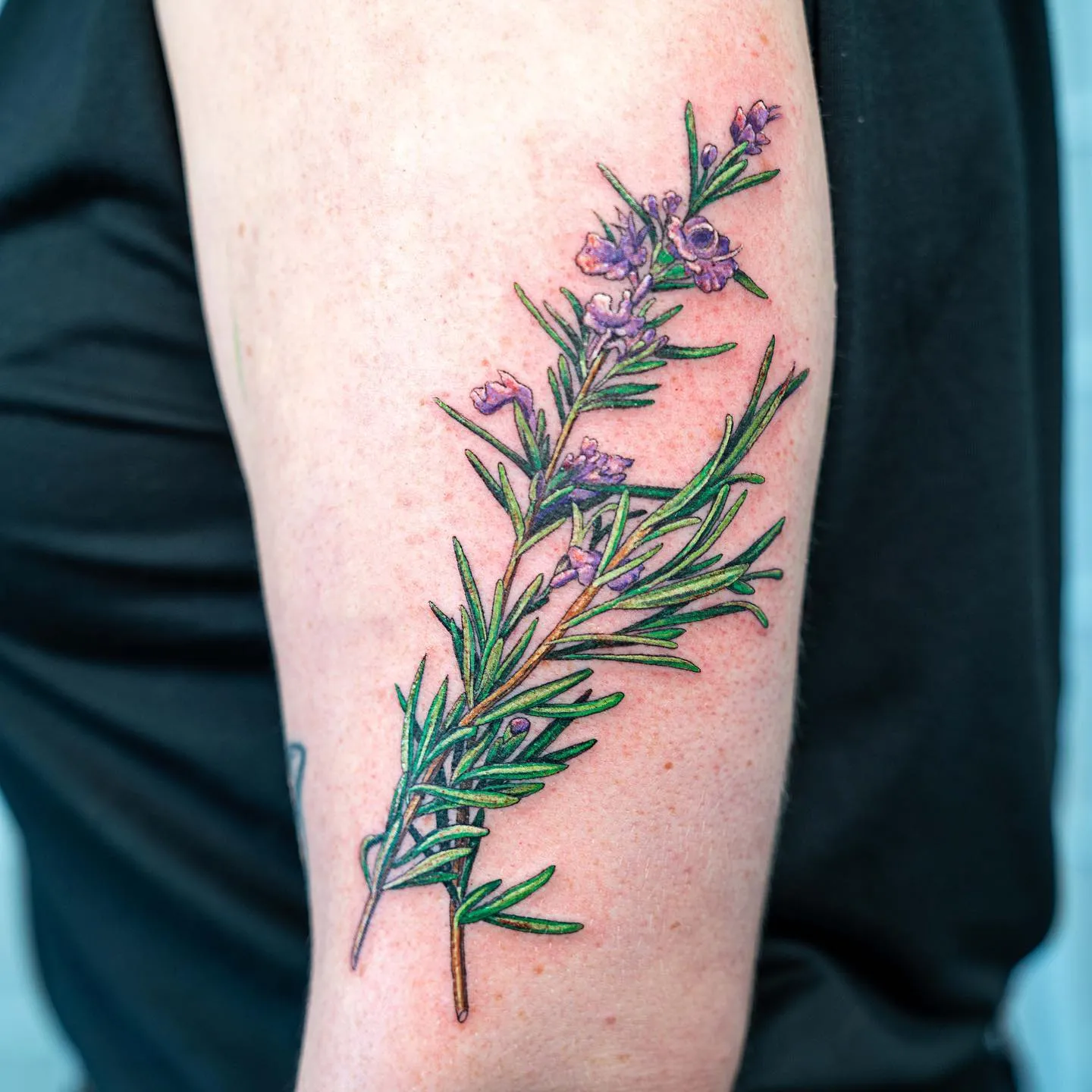 Vibrant Rosemary Branch with Flowers Tattoo
