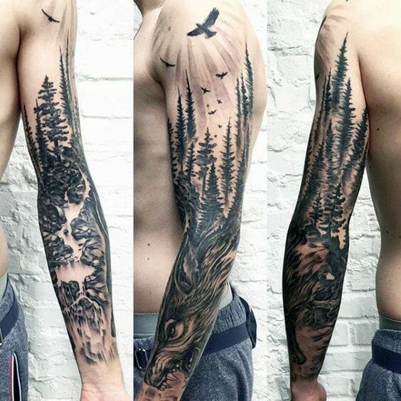 Full Arm Tree Sleeve Tattoo