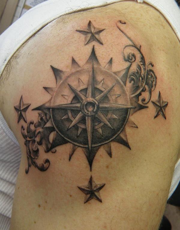 compass and stars tattoo