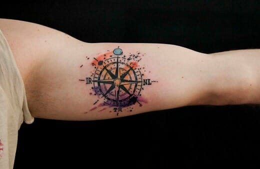 coloured compass tattoo