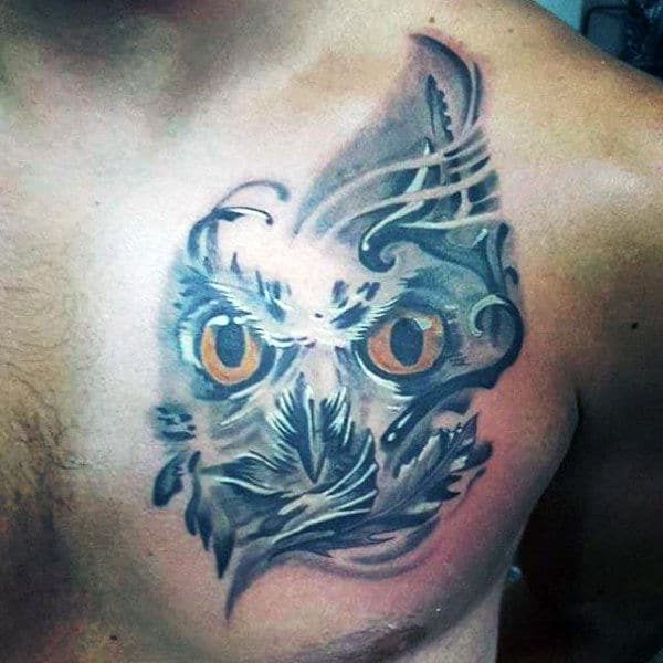 3D Owl Chest Tattoo