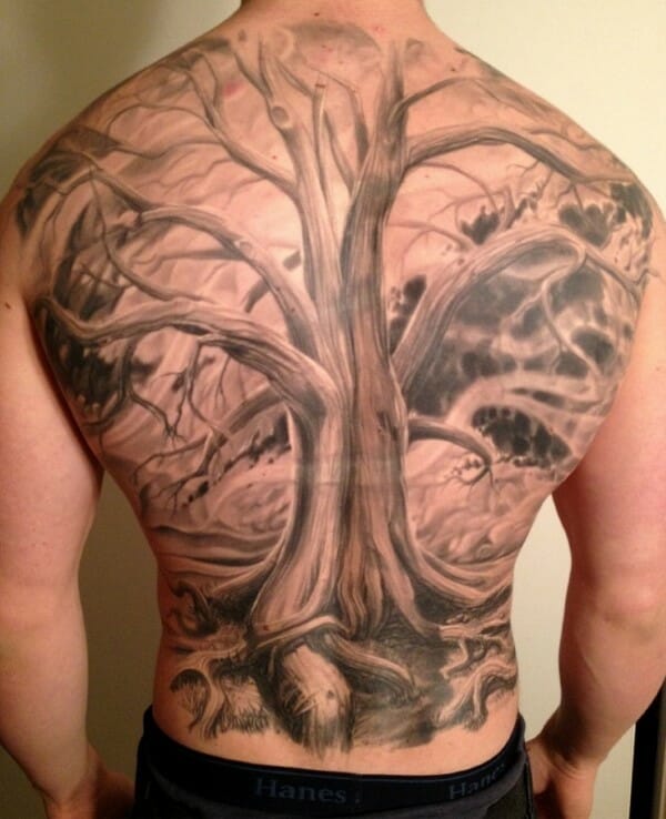 3D Realistic Tree Back Tattoo