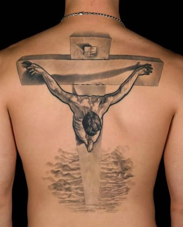 Jesus On A Cross Back Tattoo