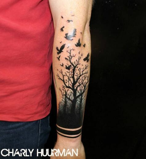 Forearm Tree & Birds Tattoo
