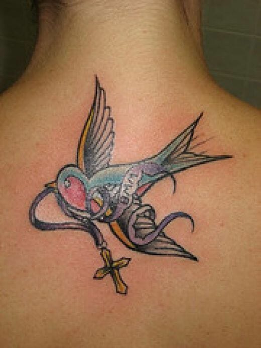 Bird & Rosary Cross Tattoo