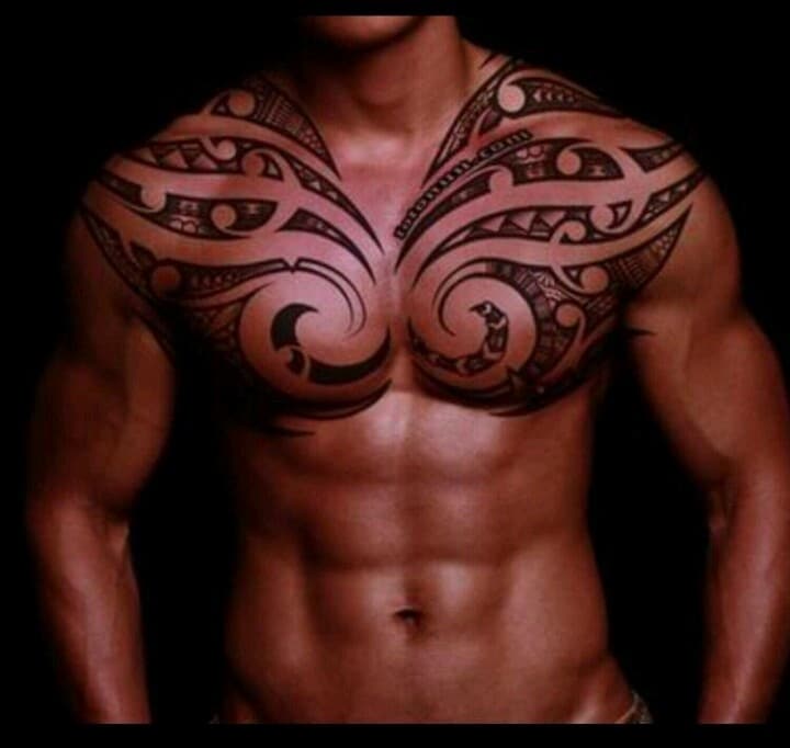 Amazing Polynesian Tribal Chest Tattoo