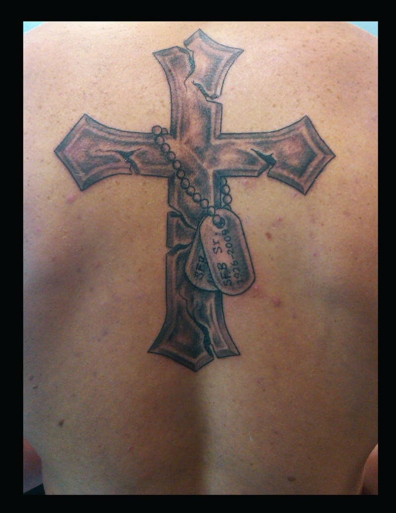 Cross Design Back Tattoo