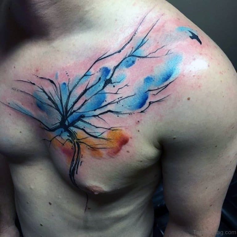 Blue Watercolour Tree Tattoo