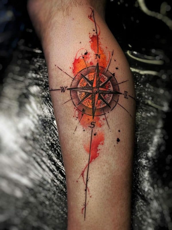 Compass Calf Tattoo