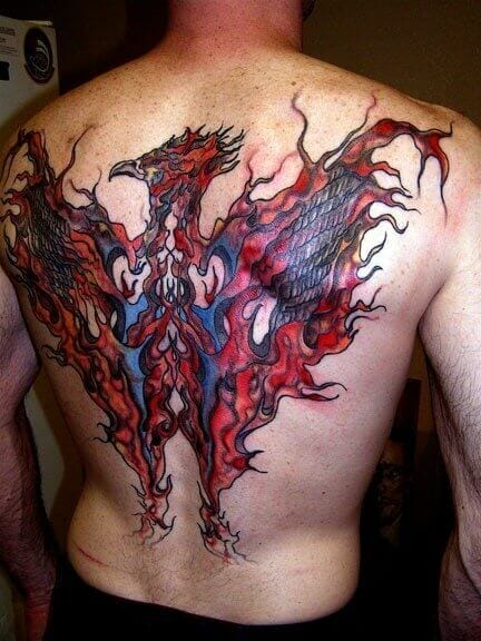 Fire Phoenix Back Tattoo