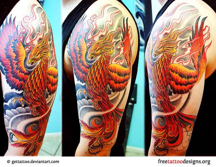 Flaming Japanese Phoenix Tattoo