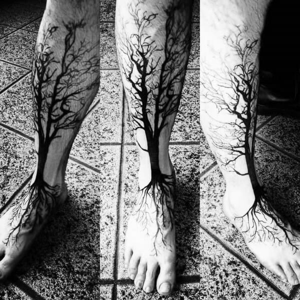 Cool Tree Leg Tattoo Design