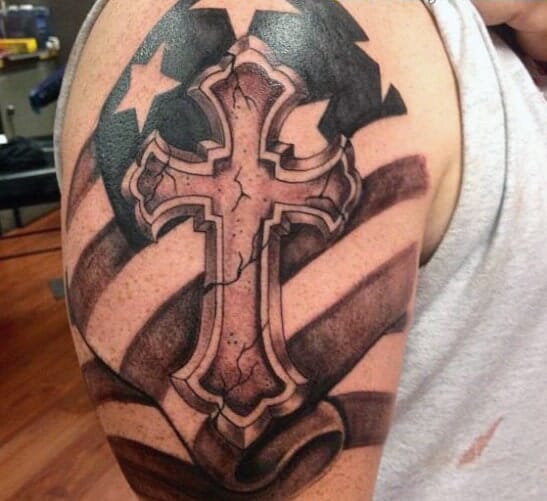Flag & Cross Tattoo