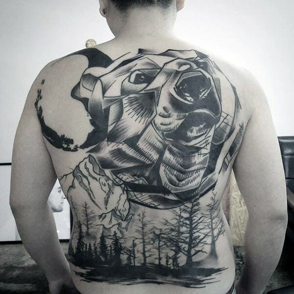 Abstract Bear Tree Tattoo