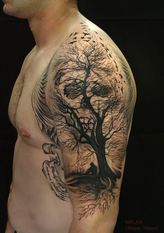 Skull & Tree Arm Tattoo