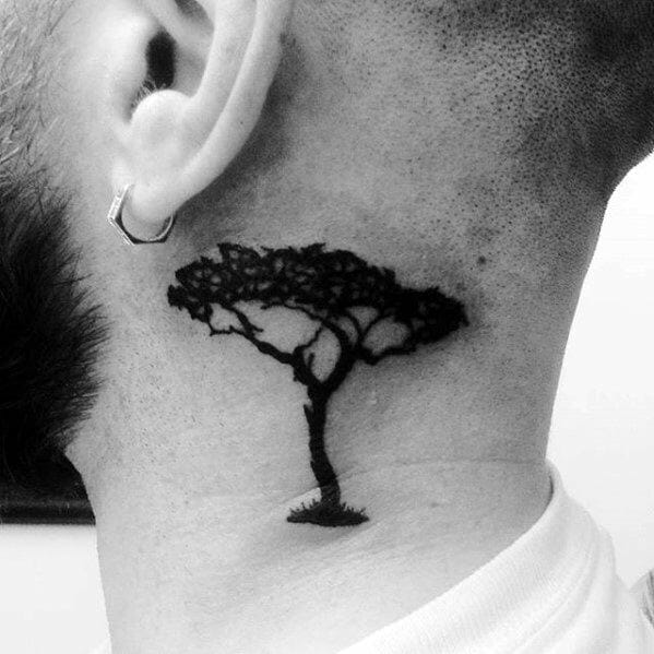 black ink tree guys side of neck small tattoo design ideas Outsons