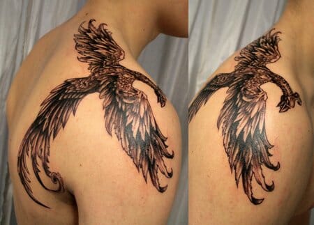 Black Phoenix Shoulder Tattoo