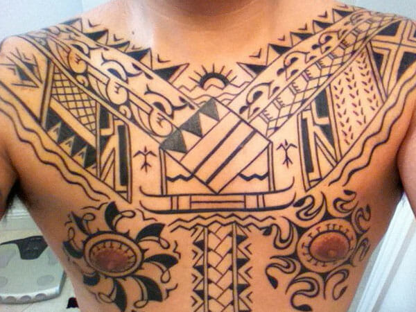 Cool Tribal Chest Tattoo