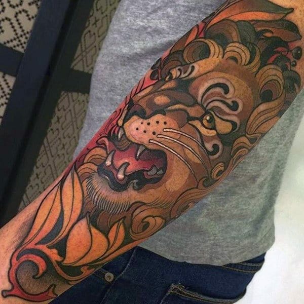 Colourful Lion Tattoo Sleeve